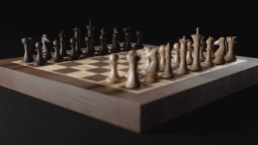 Single chess piece stands against a full set of opposing pieces on a board, symbolizing a small real estate business compe...