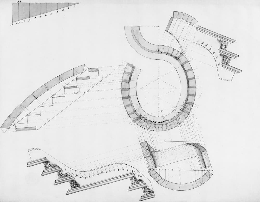 Close-up of a detailed and complex modern architectural blueprint, representing strategic business planning and the struct...